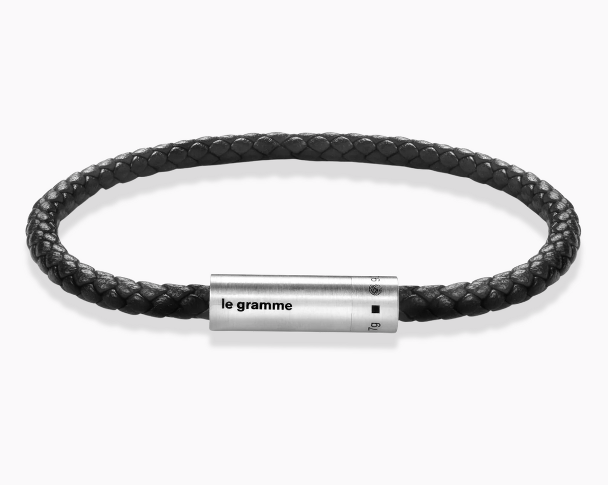 black leather cable bracelet le 7g