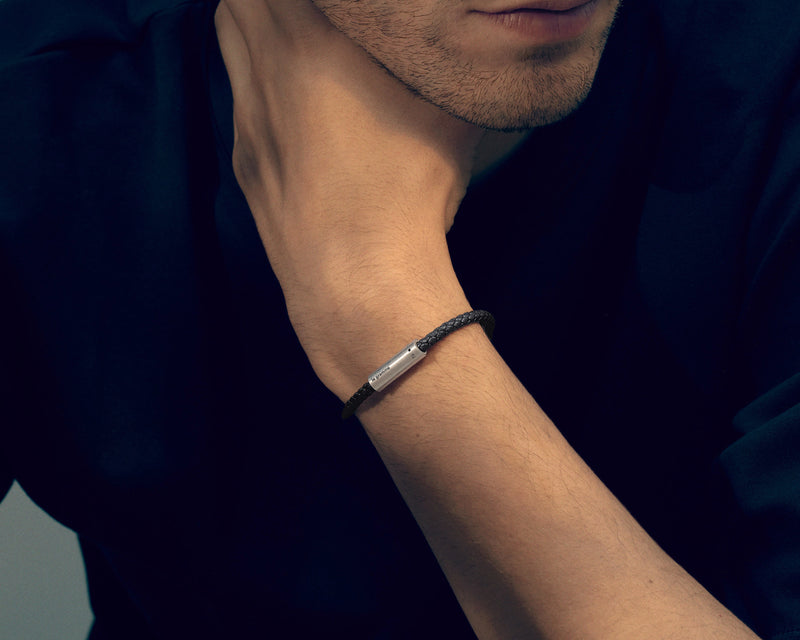 black leather cable bracelet le 7g